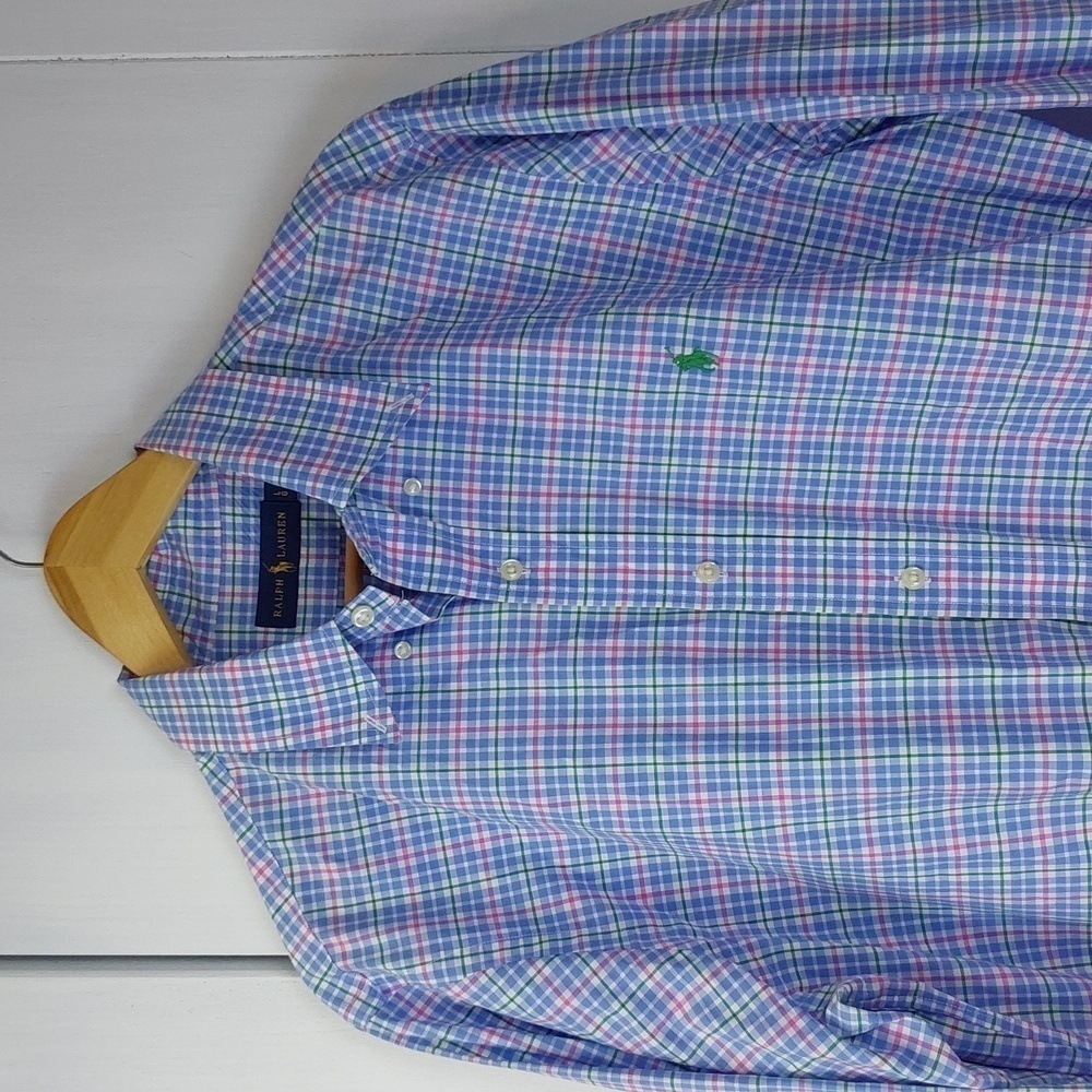 Ralph lauren |Blue/ Pink Plaid Preppy Pony Button Down Dress Shirt Mens  Sz.L